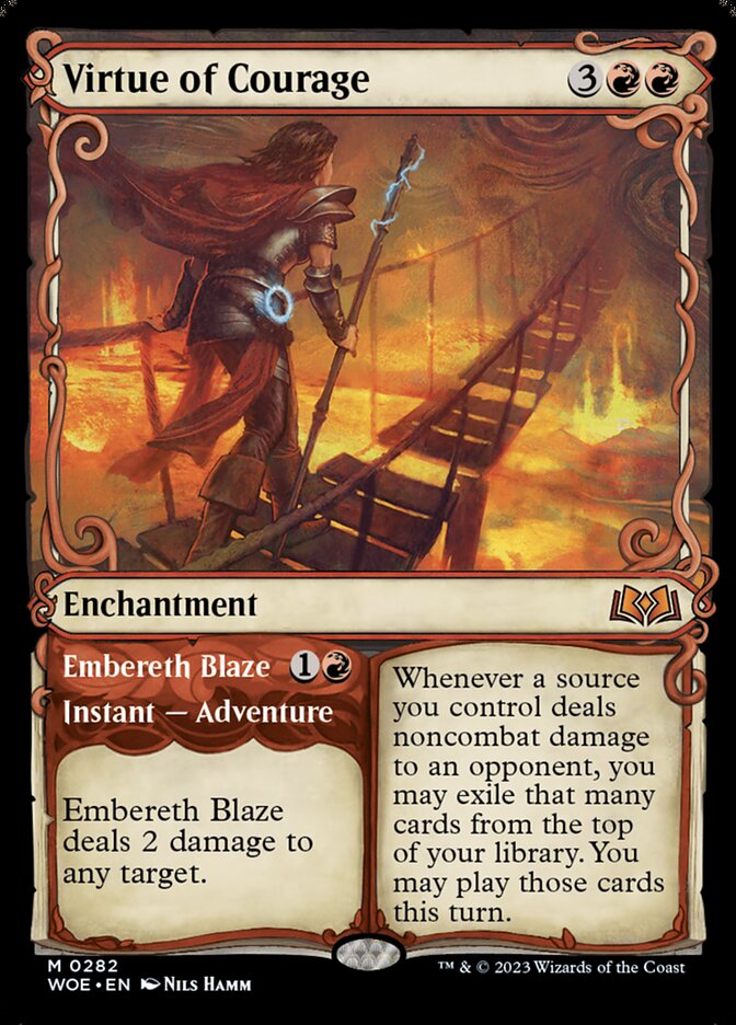 Virtue of Courage // Embereth Blaze - [Foil, Showcase] Wilds of Eldraine (WOE)