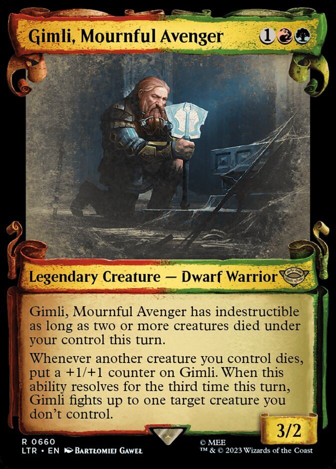 Gimli, Mournful Avenger - [Foil, Showcase Scroll] The Lord of the Rings: Tales of Middle-earth (LTR)